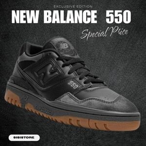 New Balance 550 Sneakers Black Gum Low Top Athletic Shoes Lace-Up Sz M12 / W13.5